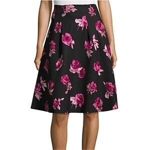 KATE SPADE New York Encore Rose Flared Midi Skirt 0 Black Pink